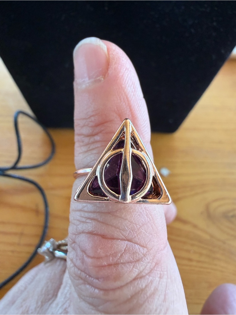Rose Gold-Tone Triangle Ring with Purple Stone